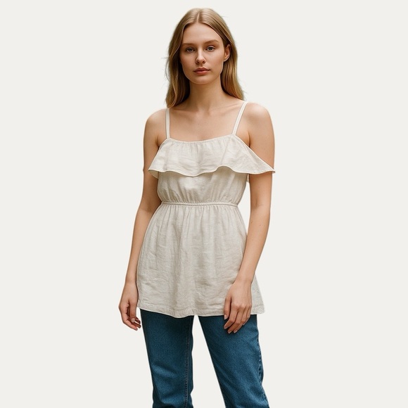 Reformation 100% Linen Ruffled Tie Back Top White Medium - Picture 12 of 12